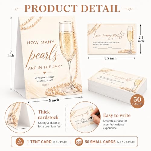 Guess How Many Pearls Game Set for Bridal Showers - 1 Sign & 50 Cards