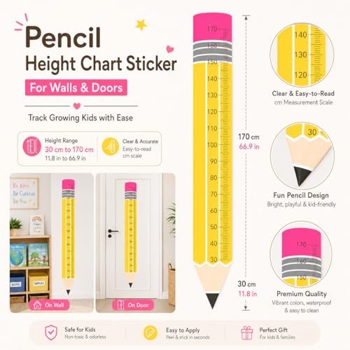 Pencil Height Growth Chart Wall Sticker for Kids' Rooms