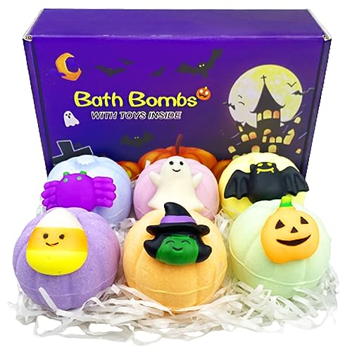 JoFAN Halloween Pumpkin Bath Bombs 6 Pack with Squishy Toys