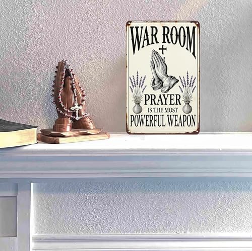 Vintage Christian Prayer Tin Sign - Powerful Weapon Wall Art