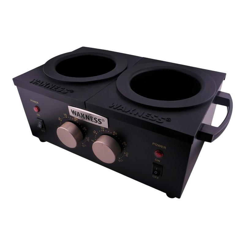Waxness WN-5002 Elite-Series Double Professional Wax Heater Black, 2 x 1 lb Capacity, Electronic Temperature Control, 300W, Dual Pot Wax Warmer for Professional Use