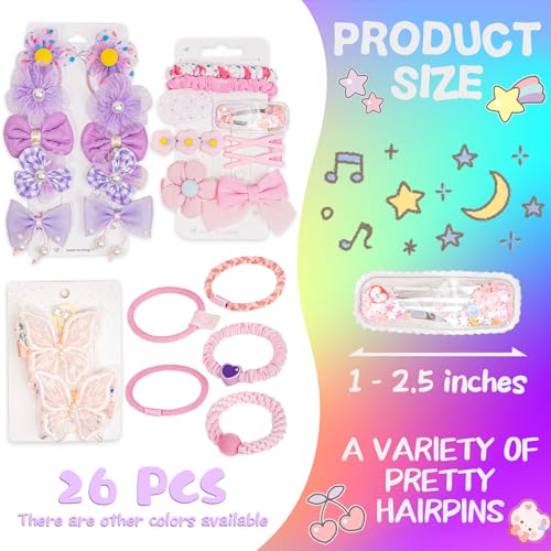 26pcs Kids Hair Clips and Bands Set - Cute Butterfly Hairpins