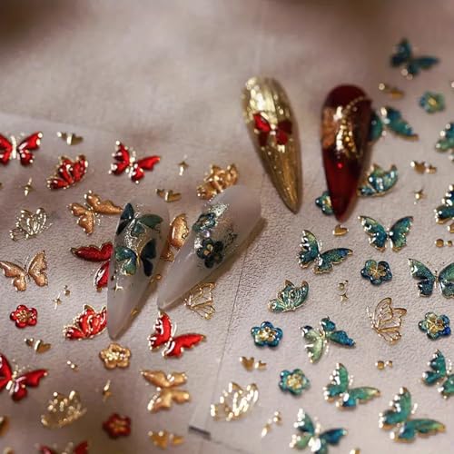 Jeillmone 2 Sheets 5D Embossed Butterfly Nail Stickers for Nail Art