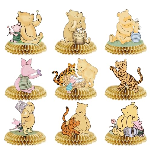 Winnie the Pooh Centerpieces - 9pcs Honeycomb Table Decor for Baby Shower & Birthday Parties