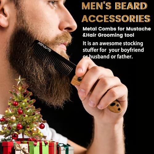 MenGate Folding Beard Comb - Stainless Steel & Zebrawood EDC Pocket Tool