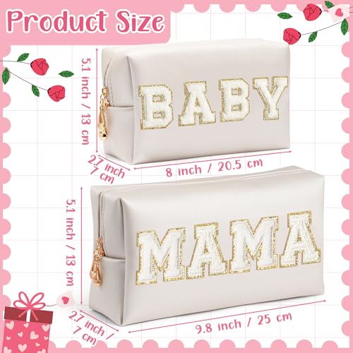 Mama and Baby Chenille Patch Cosmetic Bag Set - Waterproof Travel Pouch