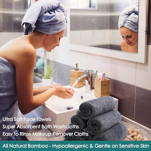 JEFFSUN 12 Pack Grey Face Washcloths 10x10in Ultra Soft Makeup Remover Towels