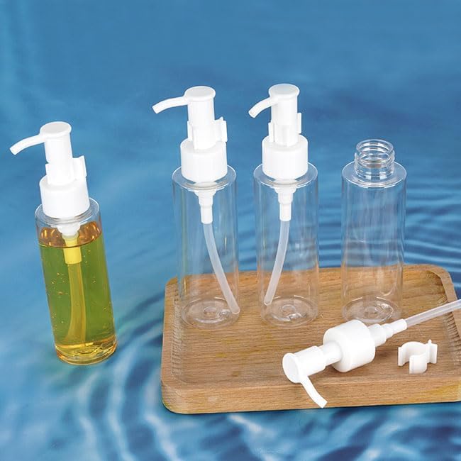 Empty Plastic Pump Bottles - TSA Approved 3.4oz Refillable Dispenser | 4 Pack Clear Lotion Containers for Shampoo & Cleansing Oil