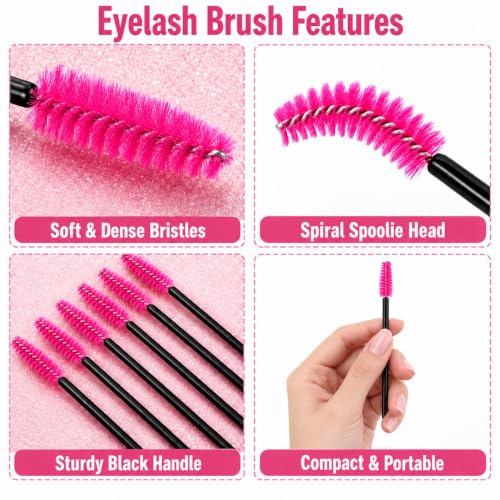 G2PLUS 100Pcs Disposable Rose Eyelash Brushes & Mascara Wands Set - 1in Heads