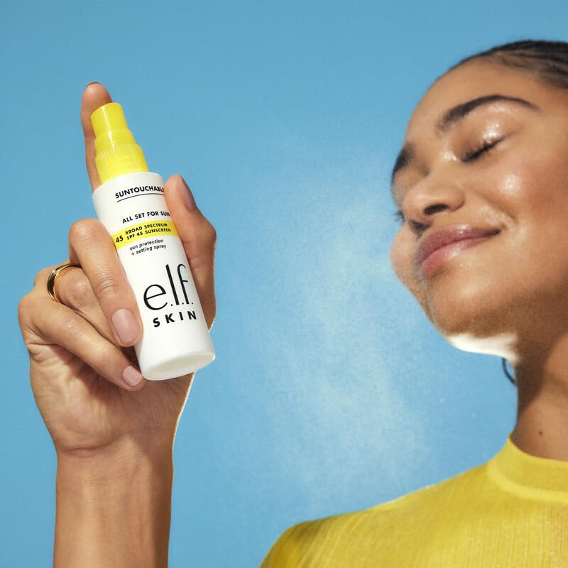 e.l.f. SKIN All Set For Sun SPF 45 Setting Spray - Clear Makeup Mist & Sunscreen, Vegan Face Protection