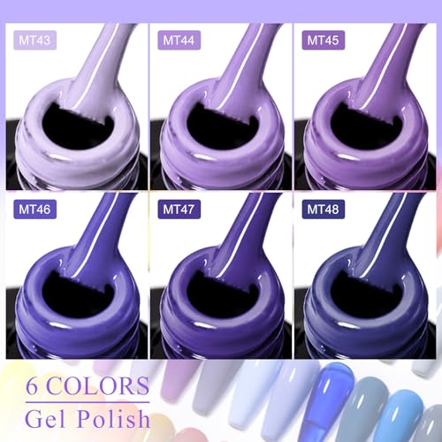 MTSSII 6-Pack Purple Blue Gel Nail Polish Set - Long Lasting UV LED Soak Off Manicure Kit for Home & Gift