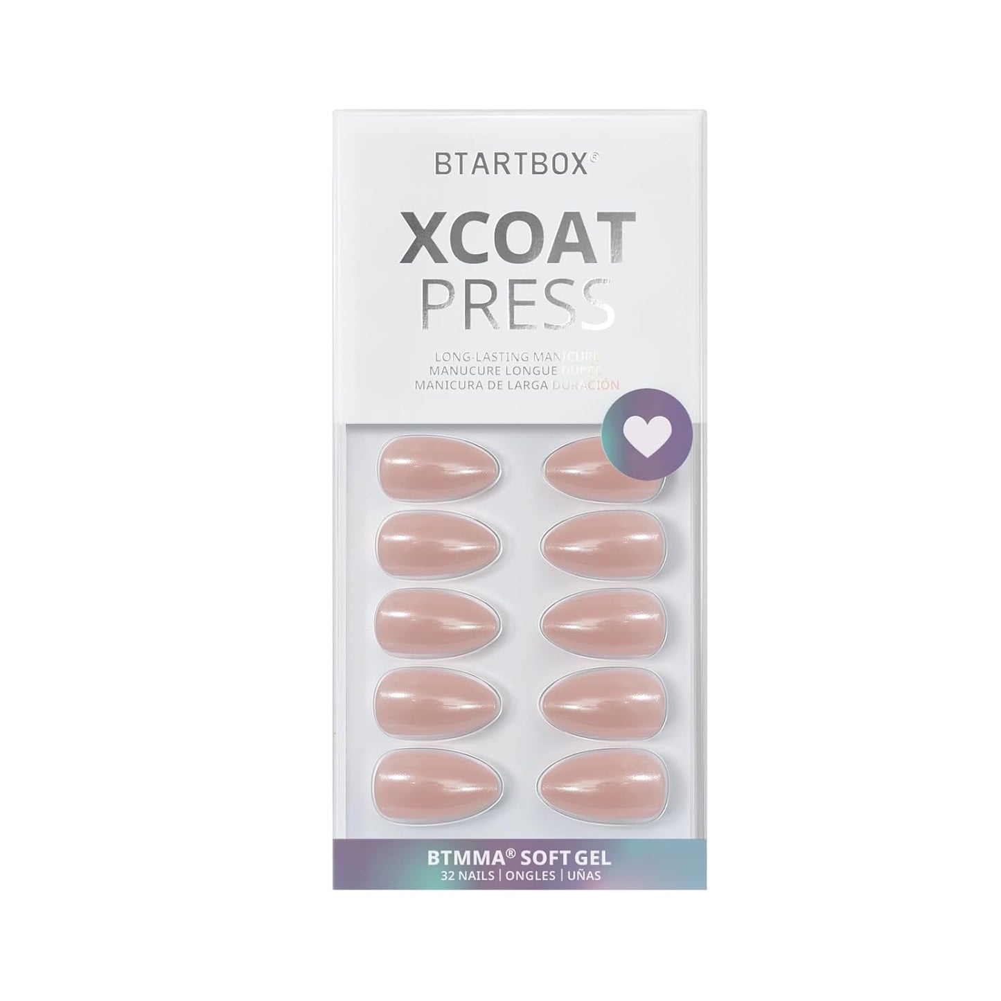 Press On Nails Almond - Short Nude Natural Glue-On Nails for Weddings & Birthdays | 32-Piece Kit in 16 Sizes