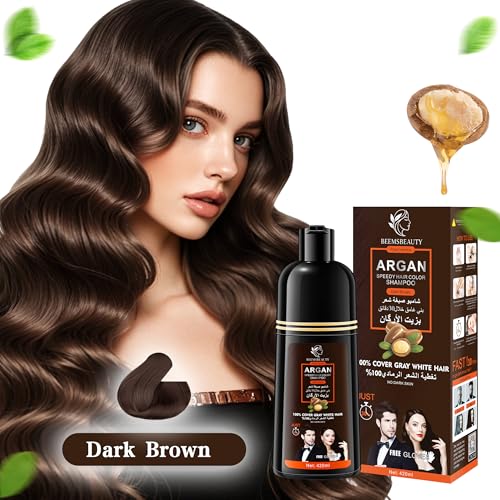 Beemsbeauty Dark Brown Hair Dye Shampoo - Ammonia-Free, Herbal Formula for Gray Coverage