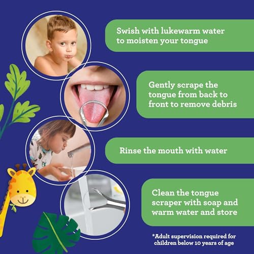 Kids Tongue Scraper Stainless Steel 2-Pack with Travel Case - Gentle Oral Hygiene