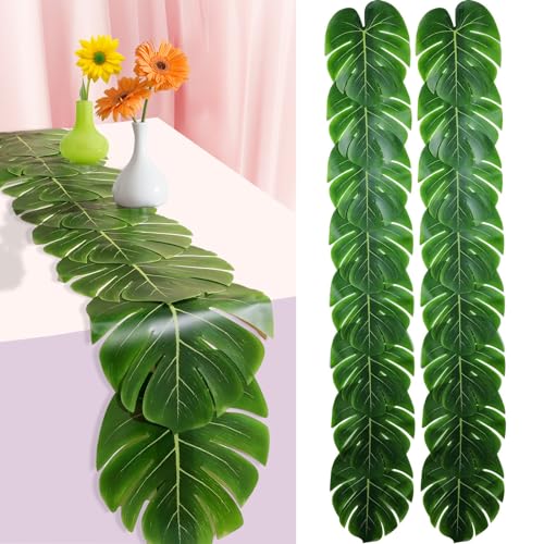 Artificial Palm Leaves Table Runners - 72 Inch, Set of 2 for Tropical Events