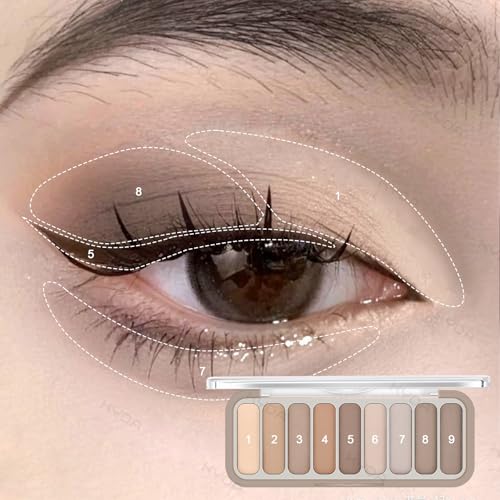KYDA 9-Color Cool Toned Taupe Eyeshadow Palette with Brush - Natural Matte & Shimmer Shades