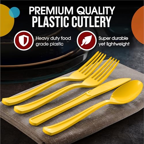 Heavy Duty Yellow Plastic Cutlery Set - 80 Pcs Disposable Utensils