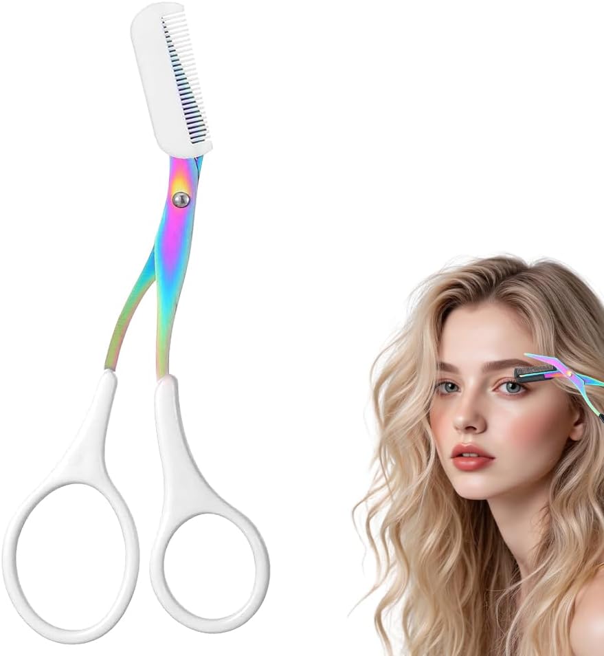 Professional Eyebrow Trimmer Scissor - 2-in-1 Stainless Steel Cutter & Comb | Portable Hair Removal Tool for Women & Men (Black)