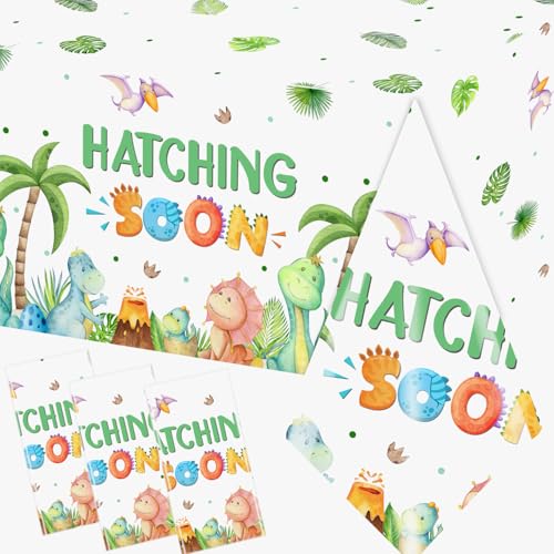 Dinosaur Baby Shower Tablecloths - 3 Pack, Hatching Soon Design