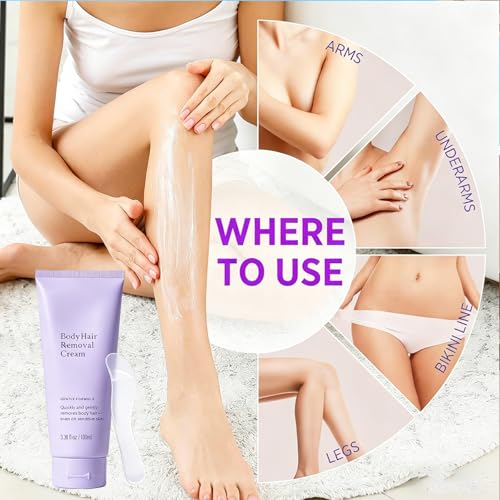 Snatched Hair Removal Cream for Older Women, Painless Depilatory Cream for Sensitive Skin, Gentle Body Hair Remover for Arms, Legs, Underarms, Bikini Area, Non-Irritating Smooth (3.38 Fl Oz)