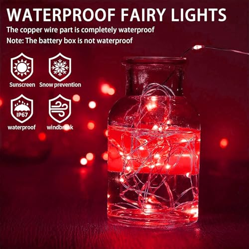 12 Pack Red Fairy Lights - 7ft Battery Operated String Lights