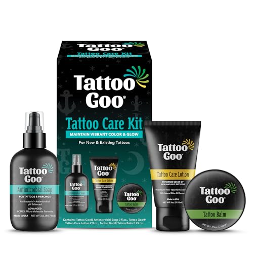 Tattoo Goo 3-Piece Tattoo Aftercare Kit: Antimicrobial Soap, Balm & Lotion
