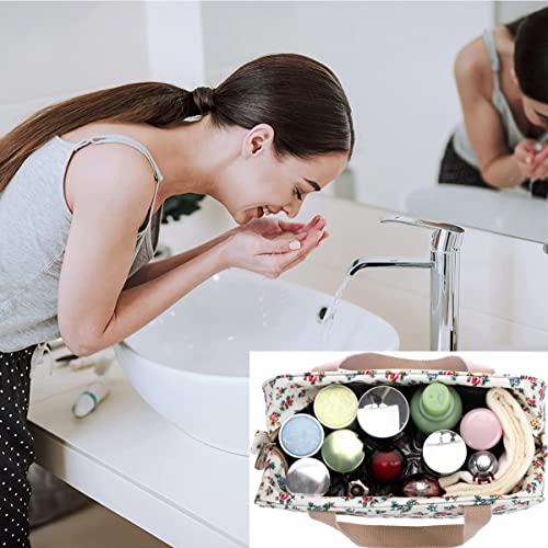 Little Flower Beige Makeup & Toiletry Bag for Women - Travel Cosmetic Organizer
