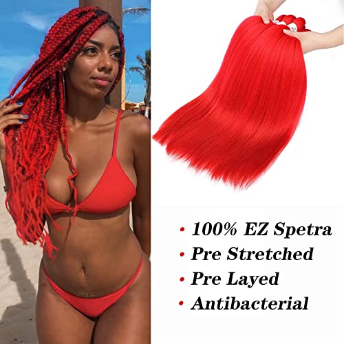 SOKU Pre-Stretched Red Braiding Hair - 24" Soft Synthetic Fiber, 4 Packs