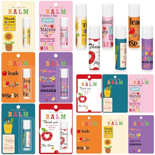Leelosp 6-Pack Teacher Appreciation Lip Balm Gift Set with Inspirational Cards - Back to School Gifts