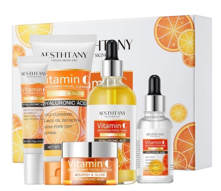 R RadiantRise 5-in-1 Vitamin C Skin Care Set for Brightening & Glow