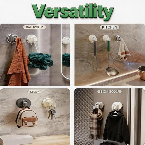 Heavy Duty Vacuum Suction Hooks - 4 Pack, 20Lbs Capacity, No Drill