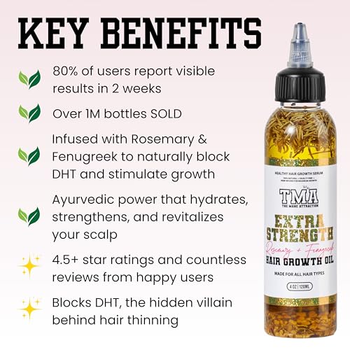 The Mane Attraction Extra-Strength Herbal Hair Growth Oil, Rosemary & Fenugreek Blend, Castor & Vitamin E Infusion, Scalp-Nourishing for All Hair Types