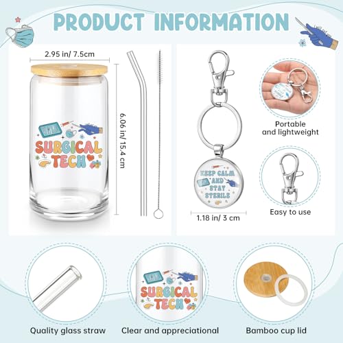 Kacctyen Surgical Tech Gifts Set - 3 pcs Appreciation Makeup Bag, Glass Cup, Keychain