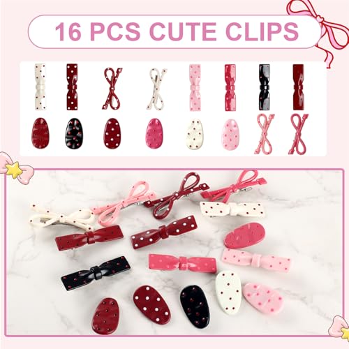16 Pack Y2K Polka Dot Bow Hair Clips for Women & Girls - Non Slip Metal Barrettes