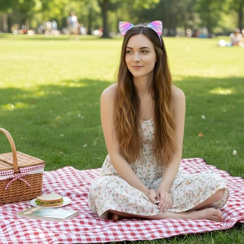 4PCS Light Up Reversible Sequin Cat Ear Headbands for Parties