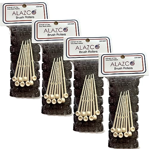 ALAZCO Vintage Mini Brush Hair Rollers Set - 32 Piece with Locking Pins