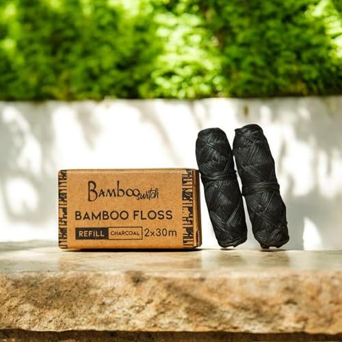 Bamboo Charcoal Dental Floss Refills - Eco-Friendly Vegan Floss, 4 Spools