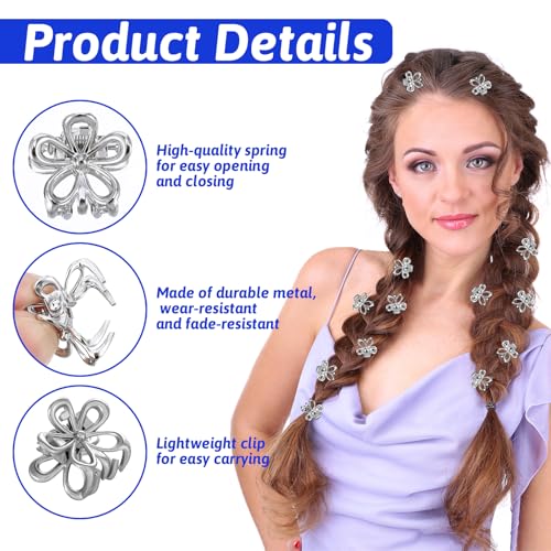 Zyghjort Mini Flower Hair Clips - 12 Pcs Silver Decorative Claw Clips