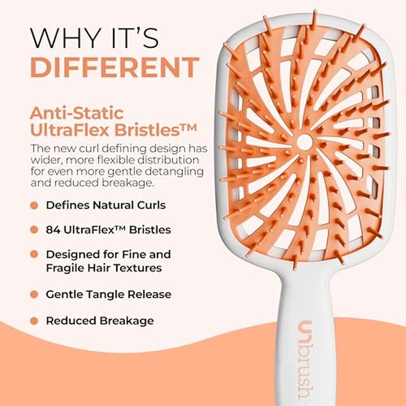 FHI Heat UNbrush Plus ? Curly Hair Brush for Gentle & Effective Detangling on Wet or Dry Fragile Hair Types ? Detangler Brush w/ 84 UltraFlex Bristles, Ultra-light, Vented, Anti Static Hairbrush