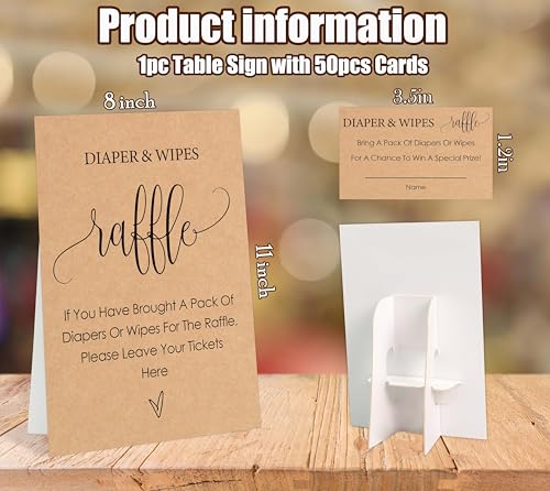 Minimalist Diaper Raffle Game Set for Baby Shower - 1 Sign & 50 Cards