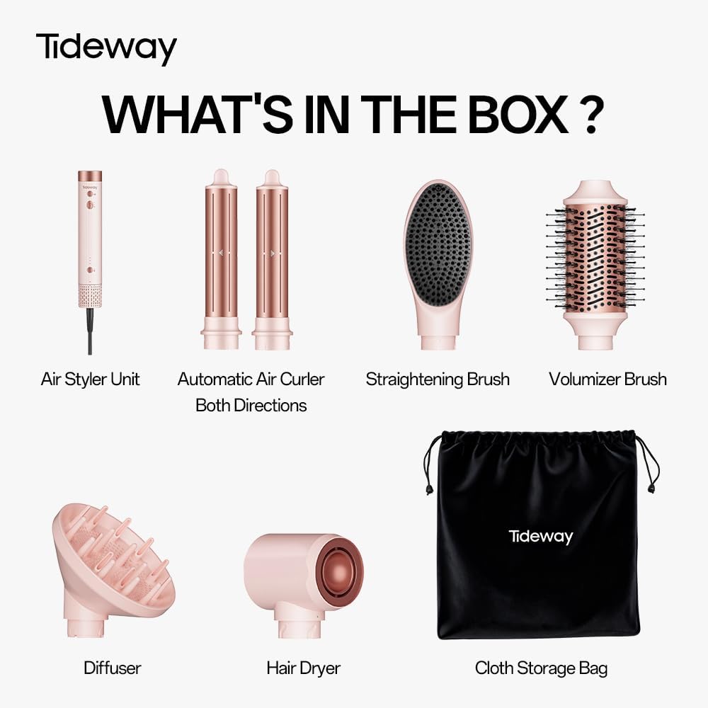 Tideway Prowaver 6-in-1 Hair Dryer Brush - High-Speed Ionic Hot Air Styler | Auto Wrap Curlers & Volumizing Brush