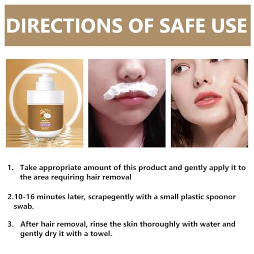 Facial Hair Removal Cream,Coconut Oil Hair Removal Cream for Women for Upper Lip and Chin,Gentle and Non-irritating Remove Excess Hair (3.52 fl oz)