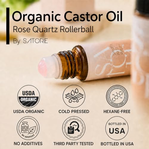 Satorie Organic Castor Oil Roll-On with Rose Quartz Roller, 2-Pack