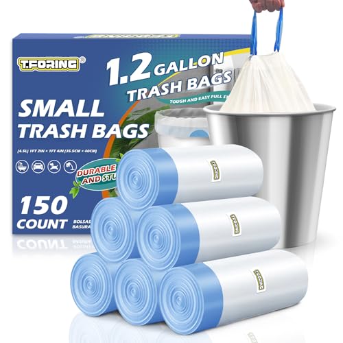 1.2 Gallon Drawstring Trash Bags, Unscented, Leakproof, 150 Count