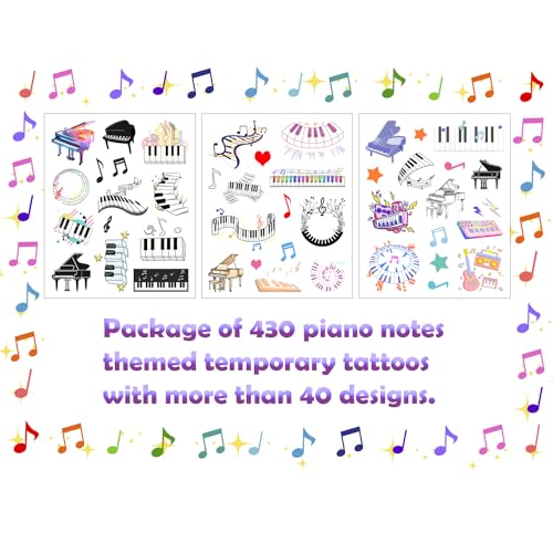 430 Piano Note Temporary Tattoos - 30 Sheets Mini Music Note Stickers