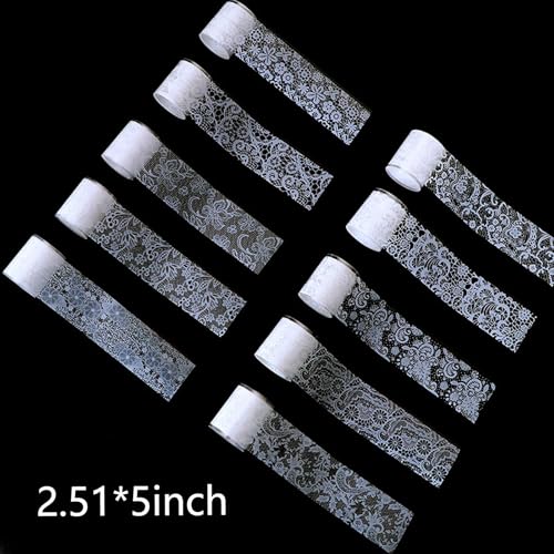 10 Rolls White Lace Nail Art Foil Transfer Sheets for DIY