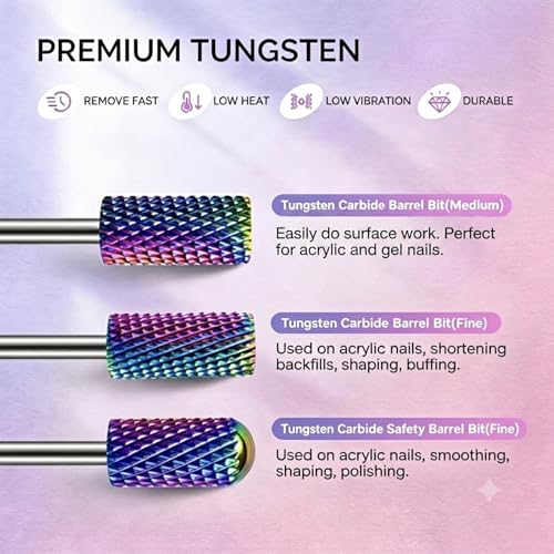 Rolokit 30PCS Nail Drill Bits Set with Pink Case - Professional Efile Bits for Acrylic & Gel Nails