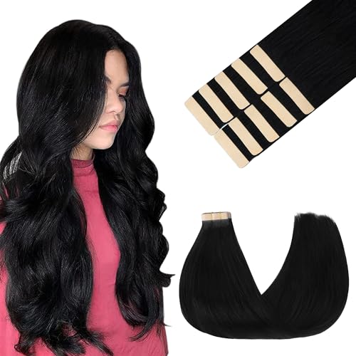 14-Inch GOO GOO Tape-in Hair Extensions 10pcs #1 Jet Black Remy Human Hair