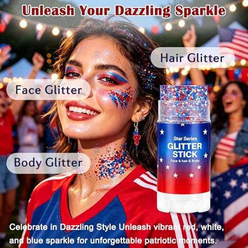 4th of July Body Glitter Stick - Red White Blue Face & Hair Glitter