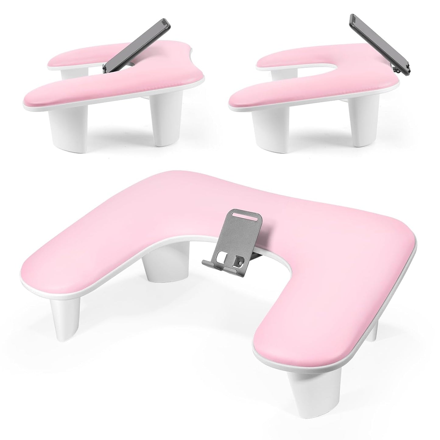 U-Shaped Nail Arm Rest Pillow - Microfiber Leather Cushion for Manicure | Pink Nail Tech Support